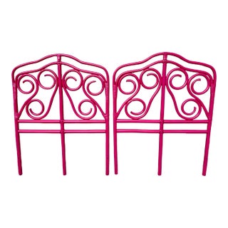 Vintage Rattan Magenta Twin Headboards - a Pair For Sale