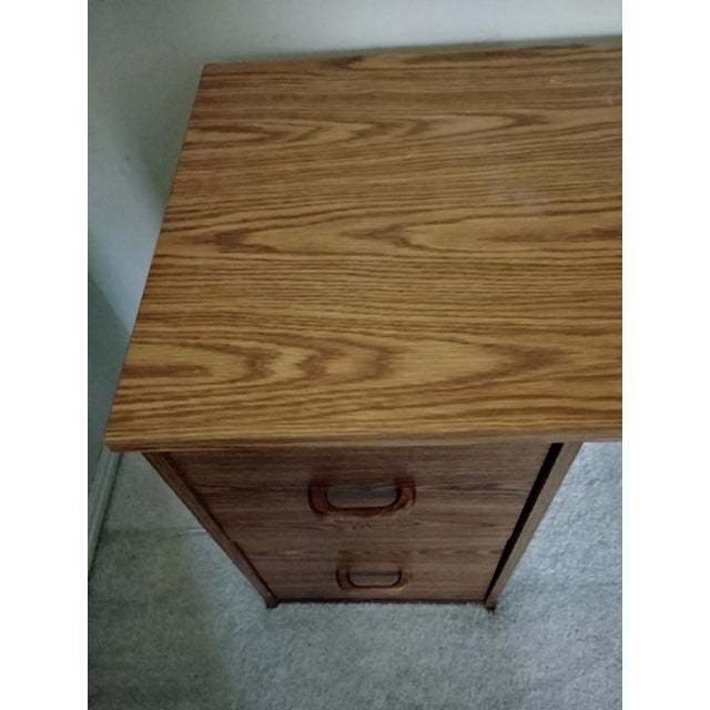 Desk - 2 File Cabinets + Desktop Walnut Wood Portable 3 Pc Retro Wooden Desk Euc For Sale - Image 10 of 13