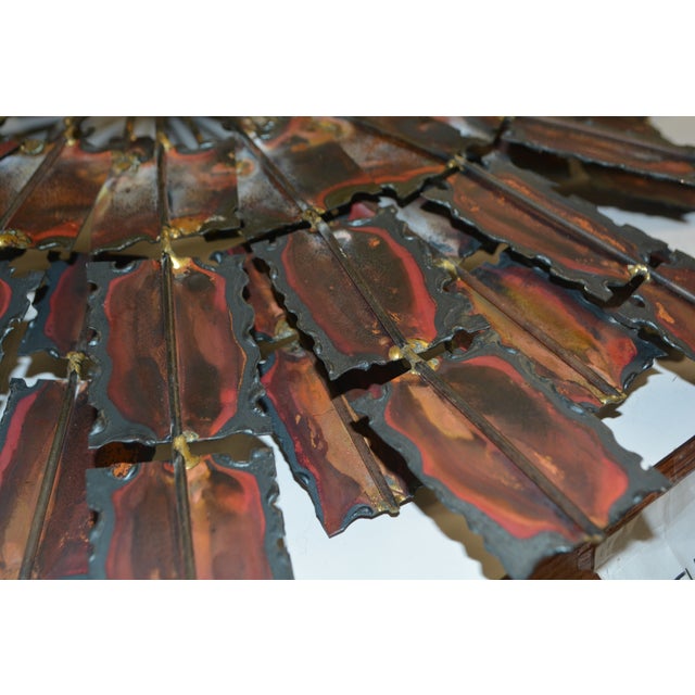 Brutalist Brass / Copper Colored Metal & Iron Jere Style Circular Windmill Wall Hanging Art For Sale - Image 13 of 13