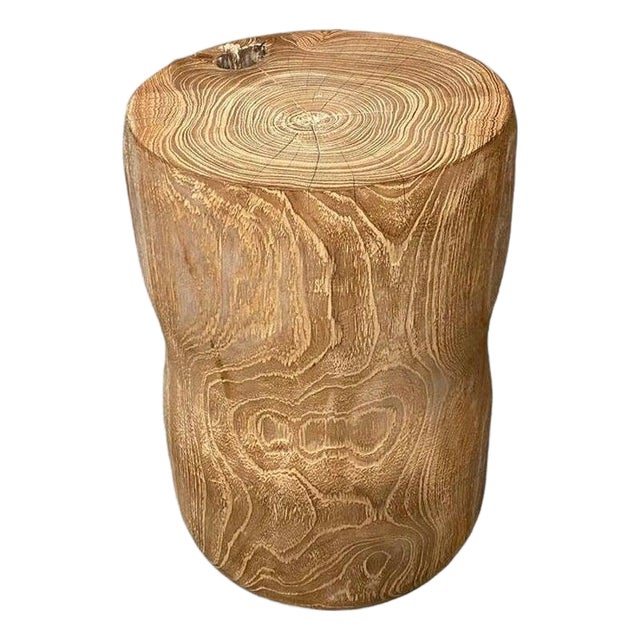 Andrianna Shamaris Hand Carved Teak Wood Side Table or Stool For Sale