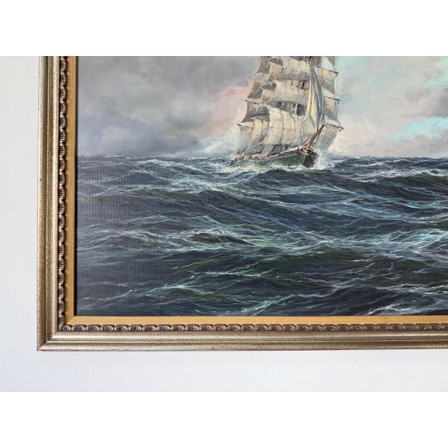 Wood 1970’s Edgar Freyberg (German/American, b.1927) Tall Ship at Sea Oil on Canvas Painting, Framed For Sale - Image 7 of 12