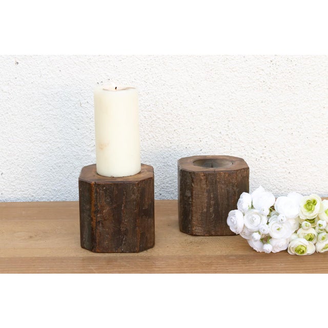Traditional Pair of Small Antique Octagonal Column Candle Holders For Sale - Image 3 of 5