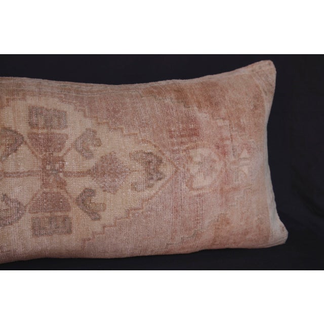 Faded Oushak Rug Pillow – Vintage Turkish Handwoven Lumbar Cushion -17'' X 37'' For Sale - Image 4 of 13