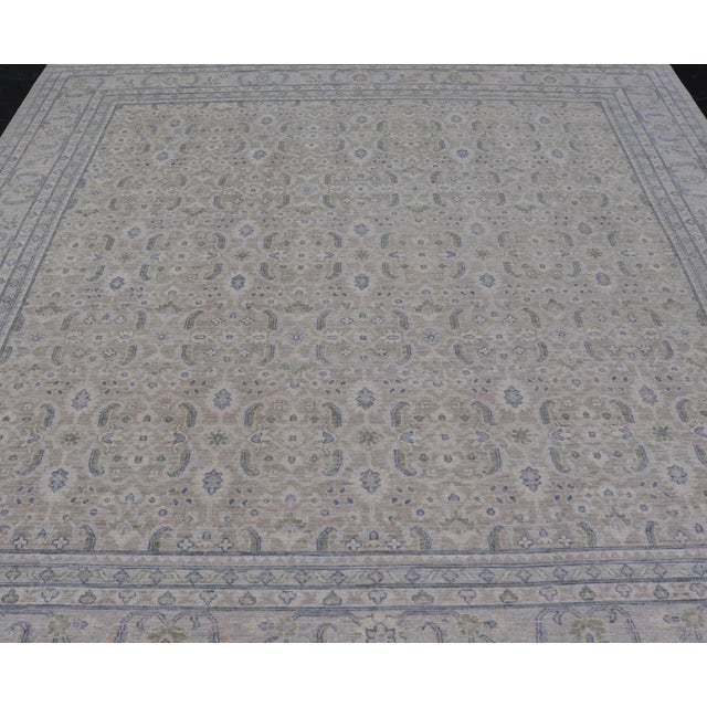 Traditional Keivan Woven Arts Square Modern Oushak on Light Cream Background 11'10 X 12'2 For Sale - Image 3 of 11