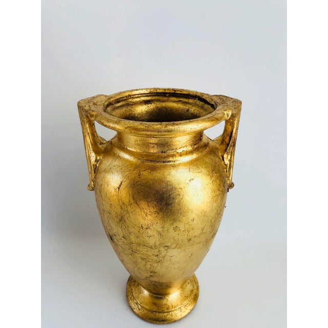 Gorgeous Art Deco-style Hollywood Regency gold gilt vase. Great use for fresh floral arrangements or simply displayed....