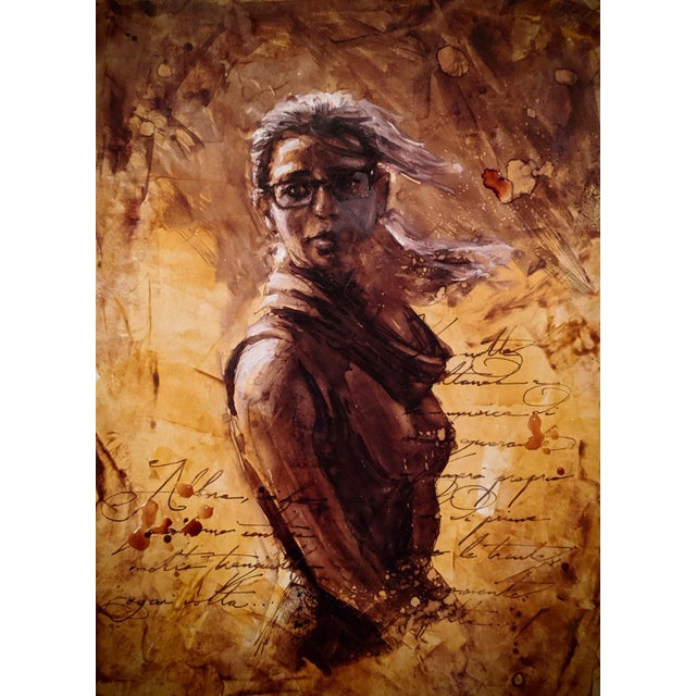 This artwork portrays a young Italian woman, her gaze intense and contemplative, as her hair flows with a sense of...