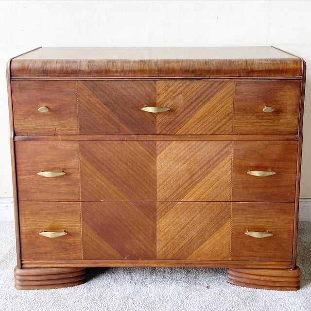 Art Deco Wooden Waterfall Chest of Drawers With Mirror Chairish