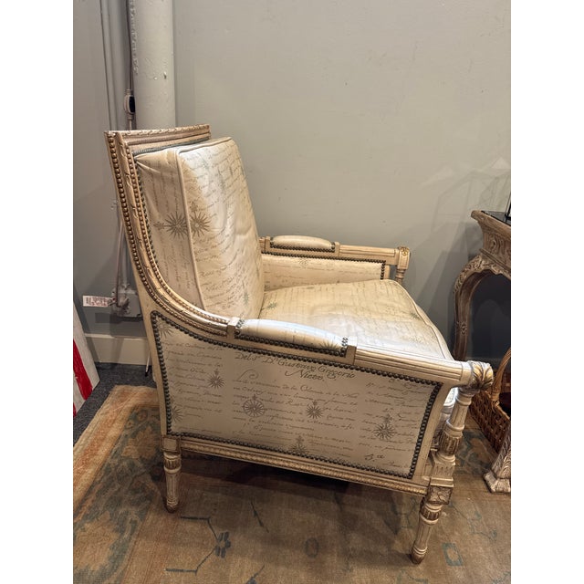 Vintage French Louis XVI Style Leather Bergere Chair by Beacon Hill For Sale - Image 4 of 7