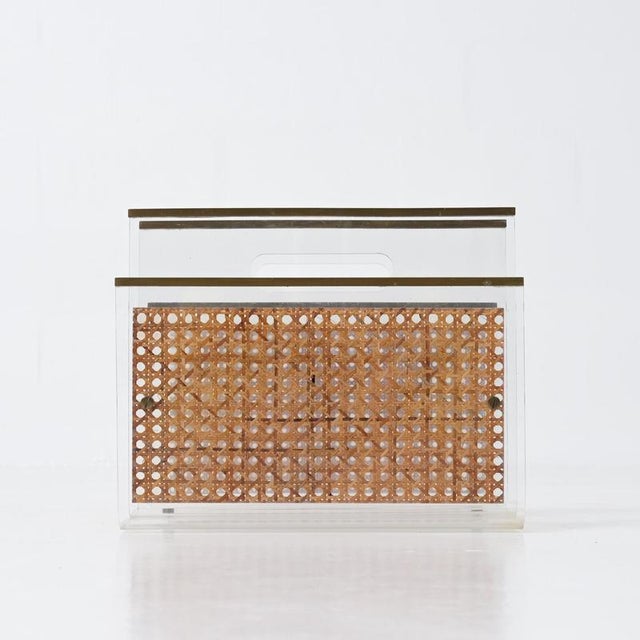 Acrylic Glass and Rattan Magazine Stand, 1970s For Sale - Image 14 of 18