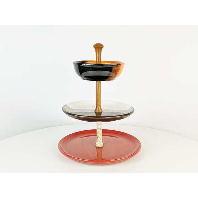 Italian Ceramic and Wood Fruit Bowl, 1960s For Sale - Image 4 of 11