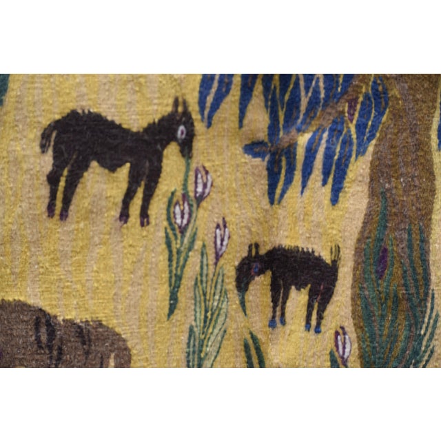 Vintage 1988 Zayed Handwoven Wool Tapestry – Egyptian Folk Art Meadow Scene 4'9" × 3'1" Ft For Sale - Image 6 of 8