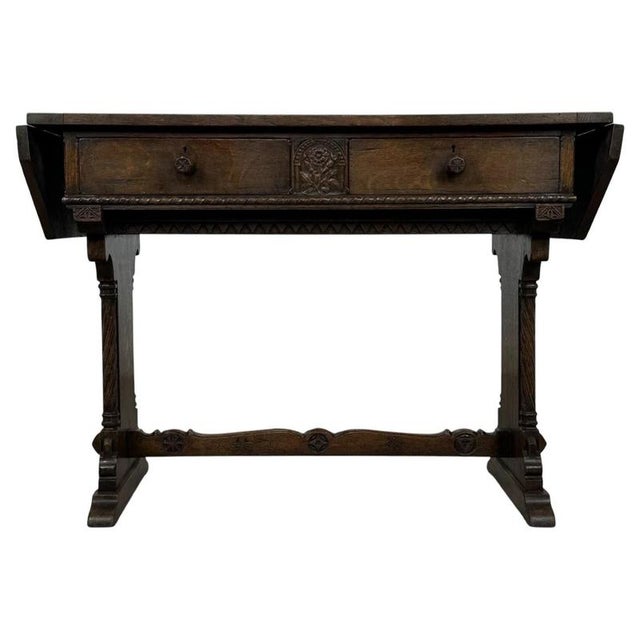 2000 - 2009 20th Century Gothic Revival English Oak Side Table For Sale - Image 5 of 17