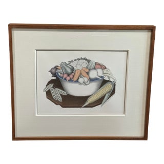 Grant Wood Signed Limited Edition Hand Colored Lithograph “Vegetables” For Sale