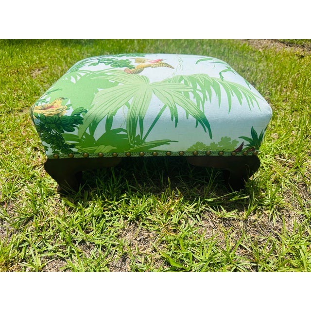 1910s Antique Footstool Reupholstered For Sale - Image 5 of 5