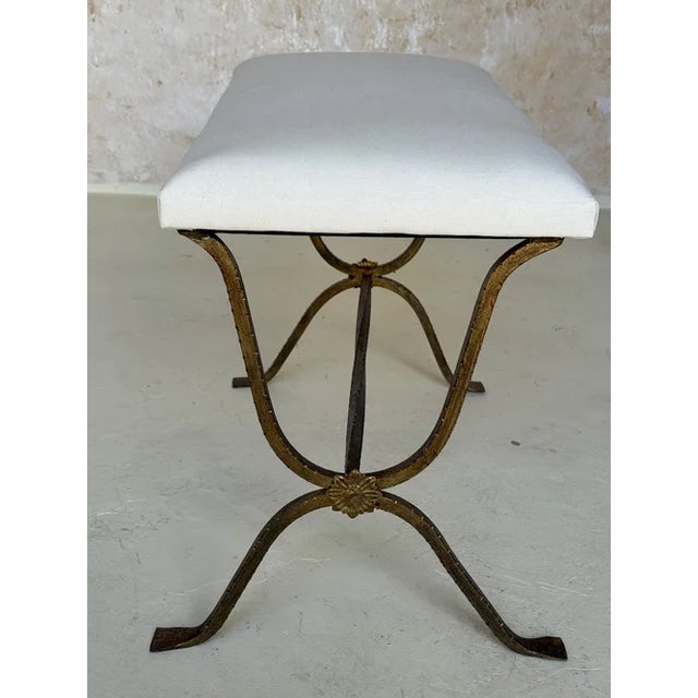 Spanish Gilt Iron Bench With Hammered Frame For Sale - Image 11 of 12