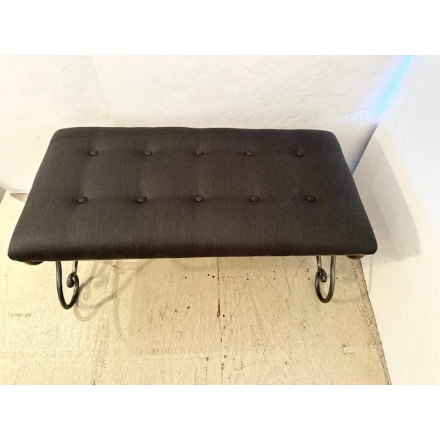 1970s Mid Century Modern Curlicue Steel & Brass Upholstered Bench For Sale - Image 5 of 8