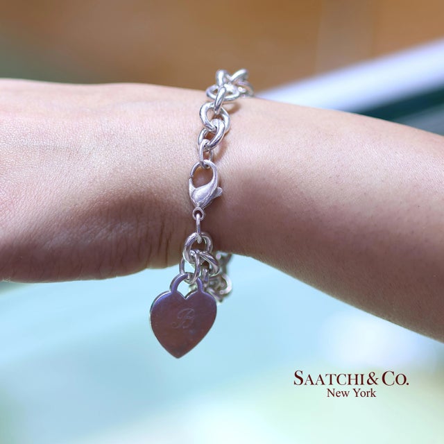 Tiffany & Co. 925 Sterling Silver Heart Charm Cable Chain Bracelet For Sale - Image 11 of 11