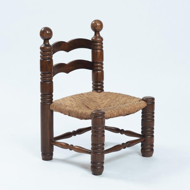 Low Brutalist Rush Chair in the style of Charles Dudoyt, 1950s For Sale - Image 10 of 10