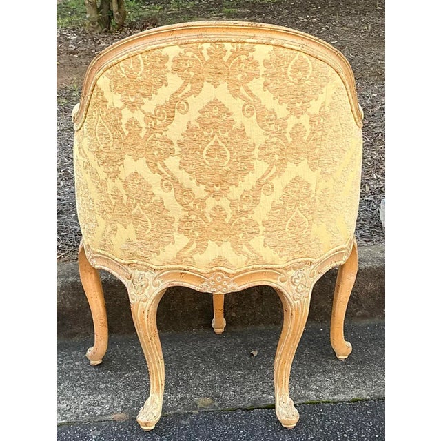 Italian Carved & Cerused Pine French Louis XV Style Barrel Tub Chairs - Pair For Sale - Image 4 of 16