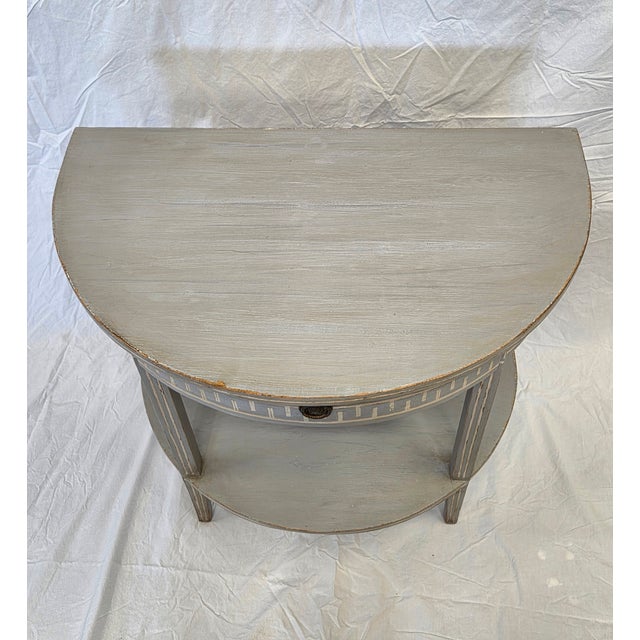 Vintage Pine Gustavian Style Painted Demi-Lune Tables - A Pair For Sale - Image 10 of 14
