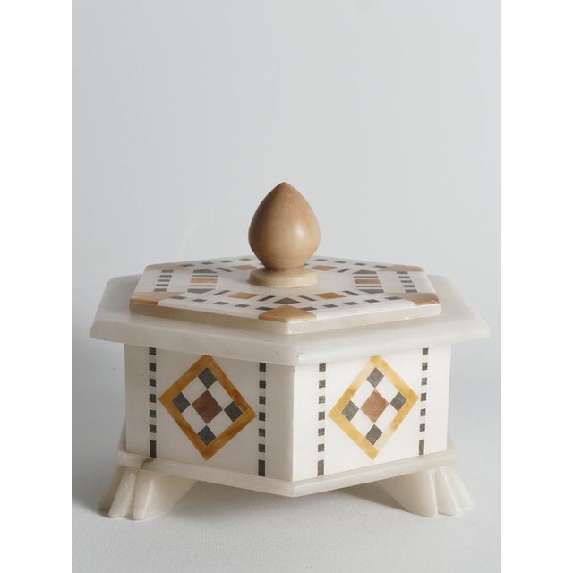 Italian Pietra Dura and Alabaster Inlay Hexagonal Box For Sale - Image 9 of 18