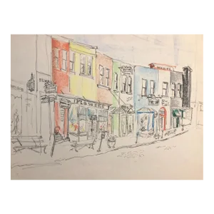 1960s Asheville Street Scene Drawing