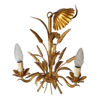 Vintage Metal Chandelier Lamp with Ears of Wheat attributed to Kogl Hans, 1970s For Sale
