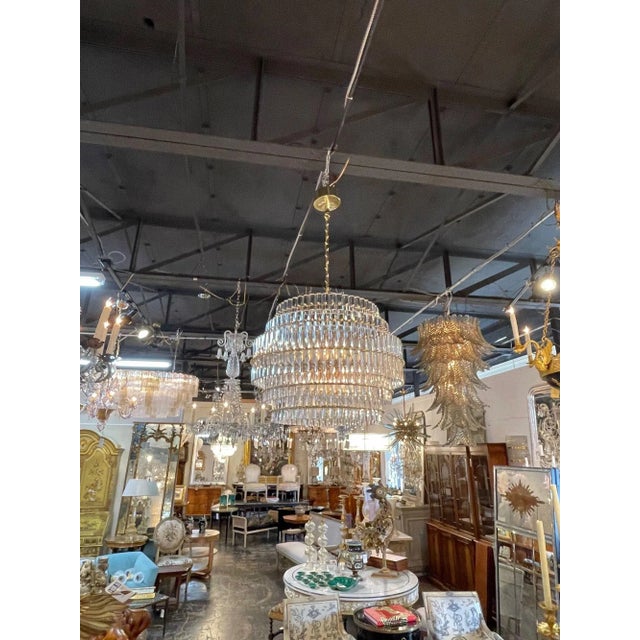 Modern Murano Glass and Brass Multi-Tiered Drum Form Chandelier For Sale - Image 4 of 6