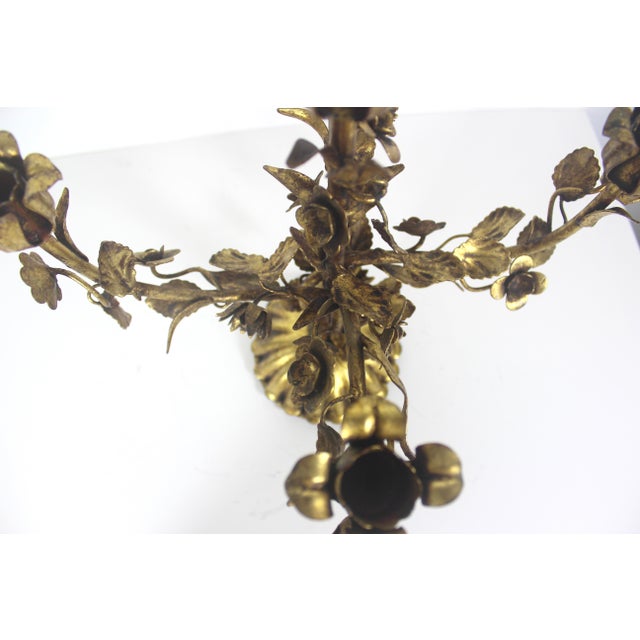 Vintage Gilded Gilt Gold Metal Candelabra Baroque Italian or Hollywood Regency For Sale - Image 13 of 18