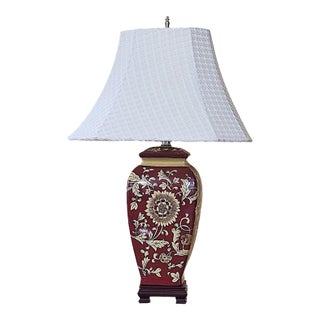 Vintage Chinoiserie Style Porcelain Table Lamp With Hand-Painted Floral Motif For Sale