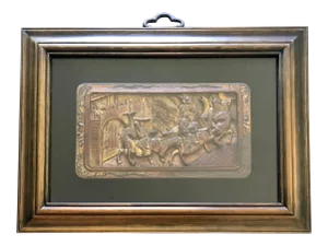 19th Century Antique Framed Chinese Carved Gilt Wood Warriors on Horseback Wall Panel or Fragment