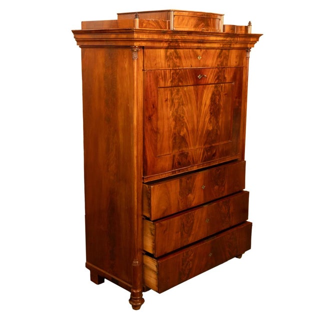 Wood Antique Austrian Flame Mahogany Inlaid Rosewood Biedermeier Secretary Chest 1820 For Sale - Image 7 of 17