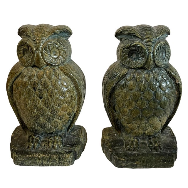 Brown Vintage Ceramic Bronze-Colored Owl, Bookends For Sale - Image 8 of 8