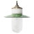 Metal Vintage Industrial Green Enamel Brass, Porcelain, and Clear Glass Pendant Lamp For Sale - Image 7 of 7