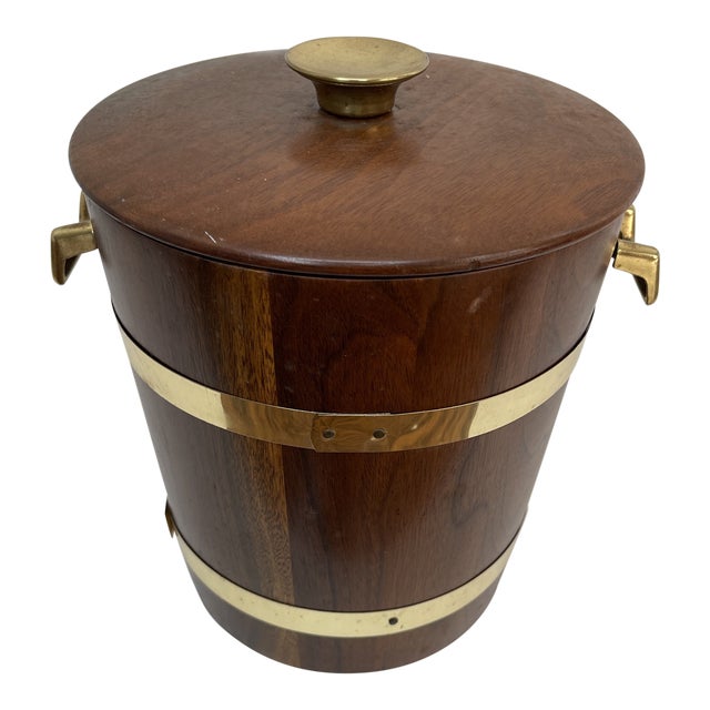 Mid-Century Modern Vermillion Walnut Ice Bucket For Sale
