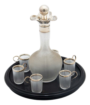 Glass Liqueur Bottle with Glasses, Set of 7