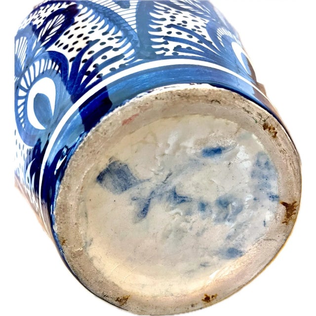 1930s French Hand-Painted Blue & White Terracotta Vase | Montpellier Pottery For Sale - Image 6 of 7