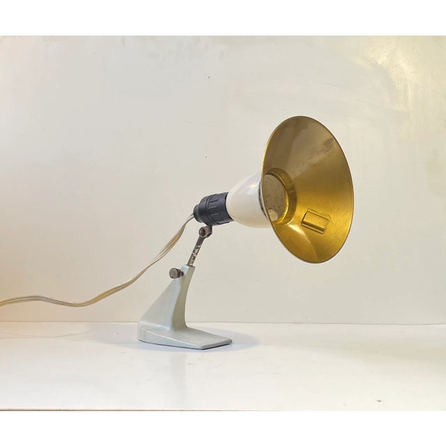 Gray Vintage Scandinavian Industrial Workbench Table Light in Brass & Iron, 1950s For Sale - Image 8 of 8