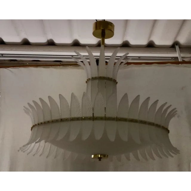 Metal Mid-Century Round Murano Art Glass and Brass Chandelier, 2000s For Sale - Image 7 of 11