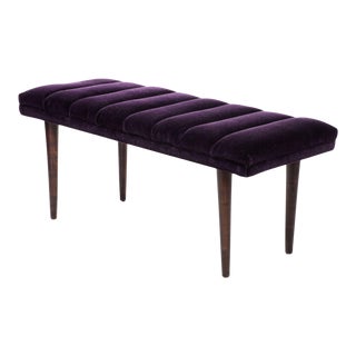 Aubergine Mohair Velvet Channel Bench For Sale
