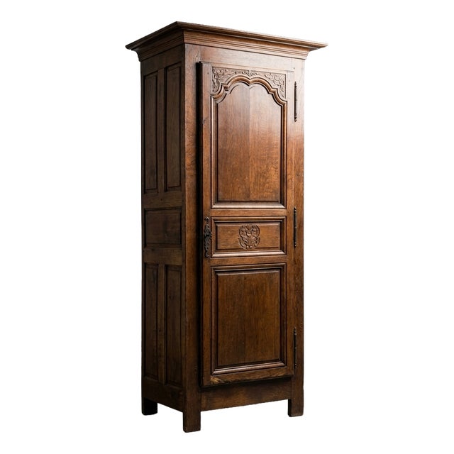 French Provincial Carved Walnut Bonnetière Cabinet, Normandy, 1860s For Sale