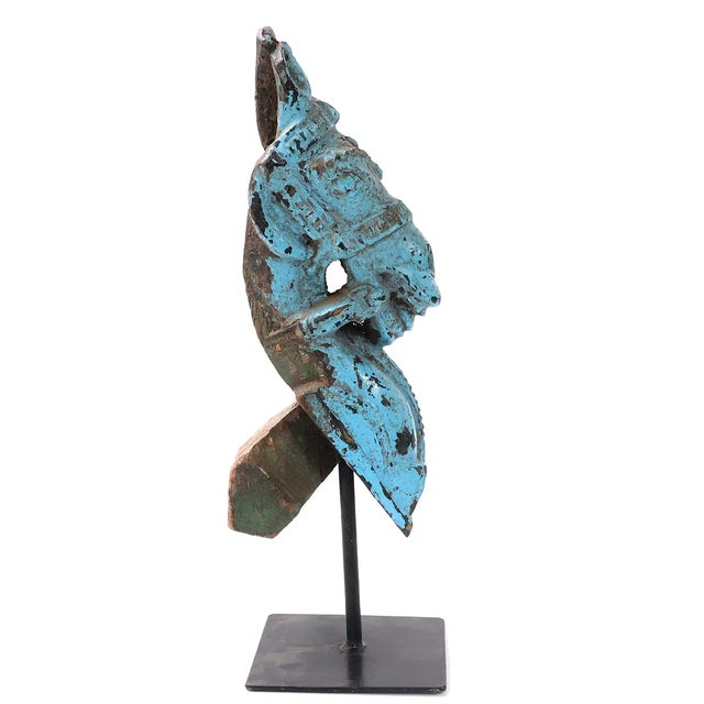 18th-Century Indian Hand-Carved & Painted Teakwood Horse Corbel on Stand For Sale In New York - Image 6 of 9