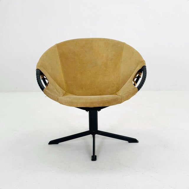 Metal Mid-Century Modern Suede Lounge Chair with Black Iron Frame, Germany, 1960s For Sale - Image 7 of 11