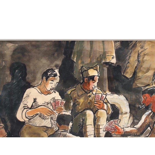 Yves Brayer, Soldiers Playing Cards, 1939, Watercolor, Framed For Sale - Image 8 of 15