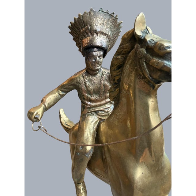 1960s Brass Sculpture Native American Chief Running Horse Figurine For Sale - Image 6 of 17