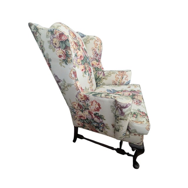 Vintage Grandmillenial Chintz English Rose Wingback Chair For Sale - Image 9 of 16