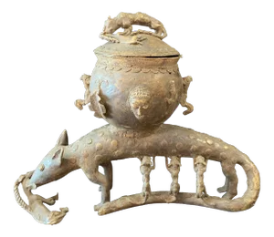African Tribal Art Bronze Ashanti Medicine Pot/Container Sculpture