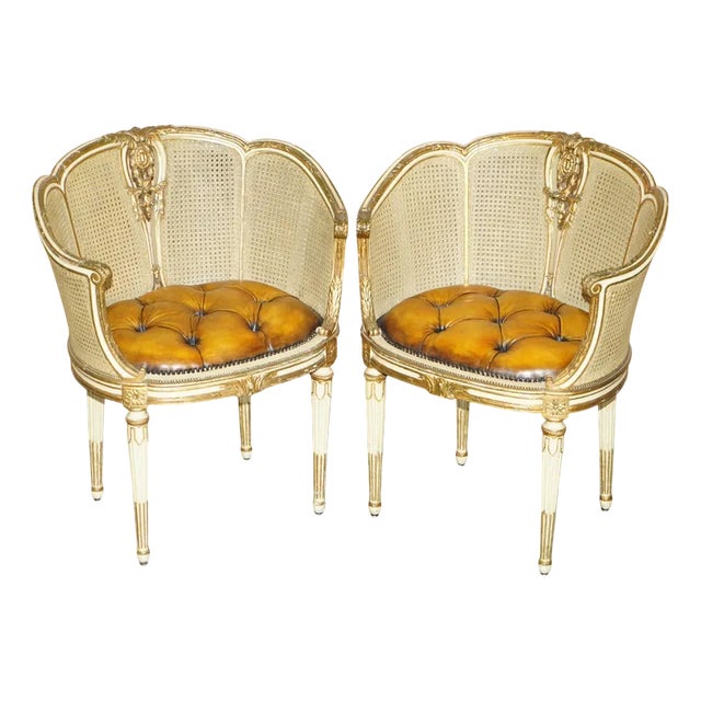 Antique French Chesterfield Leather Armchairs, 1880, Set of 2 For Sale