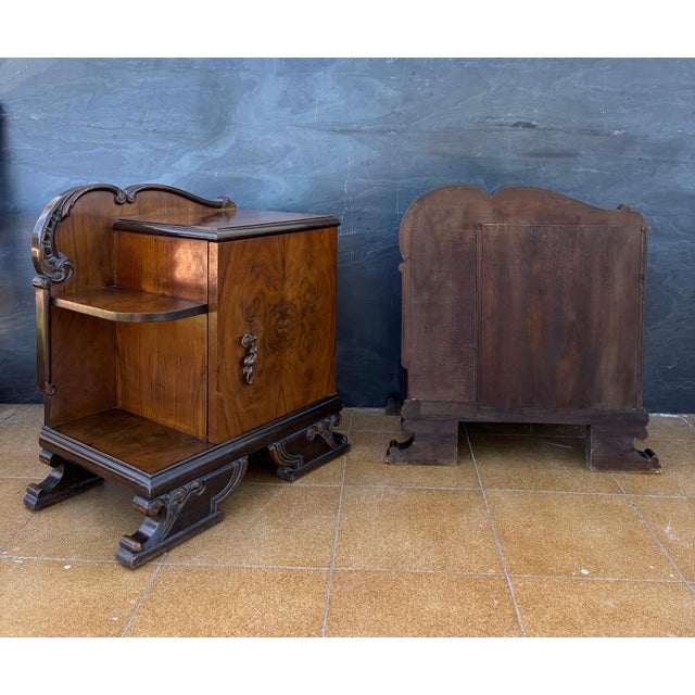 Pair of Art Deco Walnut Bedside Nightstands, 1940s For Sale - Image 9 of 9