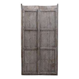 Antique Indian Bleached Teakwood Carved Door For Sale